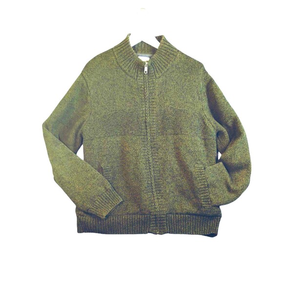 Boston Traders Sweater Men's XL Zip Army Green Knit Fleece Lined Grandpa Gorp - Picture 1 of 11